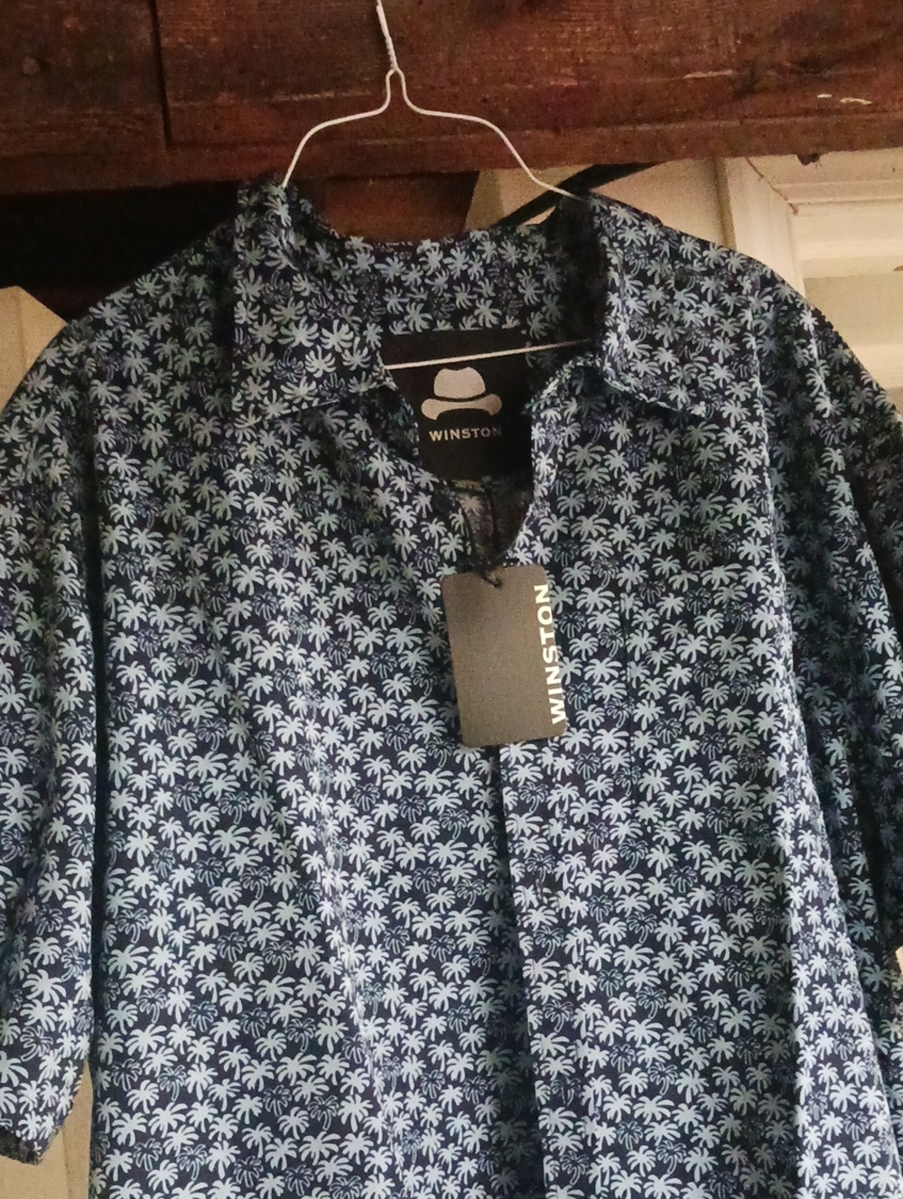 Winston Men's Navy Palm-Print Button-Up Shirt 2xl NEW
